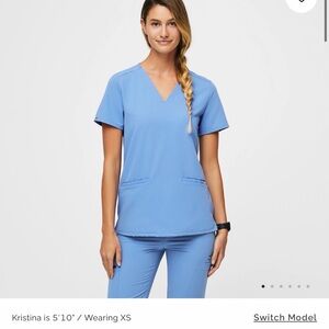 Figs Light Blue Short Sleeve V-Neck Top